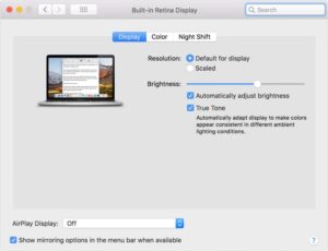 macos macbook pro system preferences built in retina display true tone