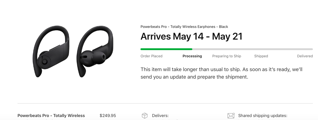 Powerbeats Pro Shipping dates slipping to Mid-June.