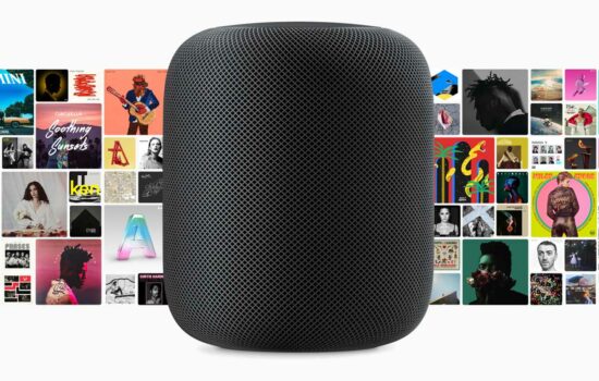 Space Grey HomePod Speaker with Apple Music Album Covers