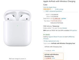 AirPods with Wireless Charging Case for ₹13,990