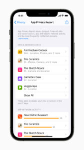 Apple iPhone12Pro iOS15 settings privacy app privacy report 060721