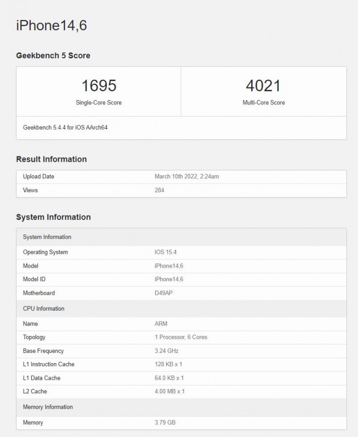 iPhone SE 3 Geekbench Scores