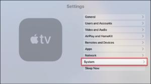 Apple TV System Settings