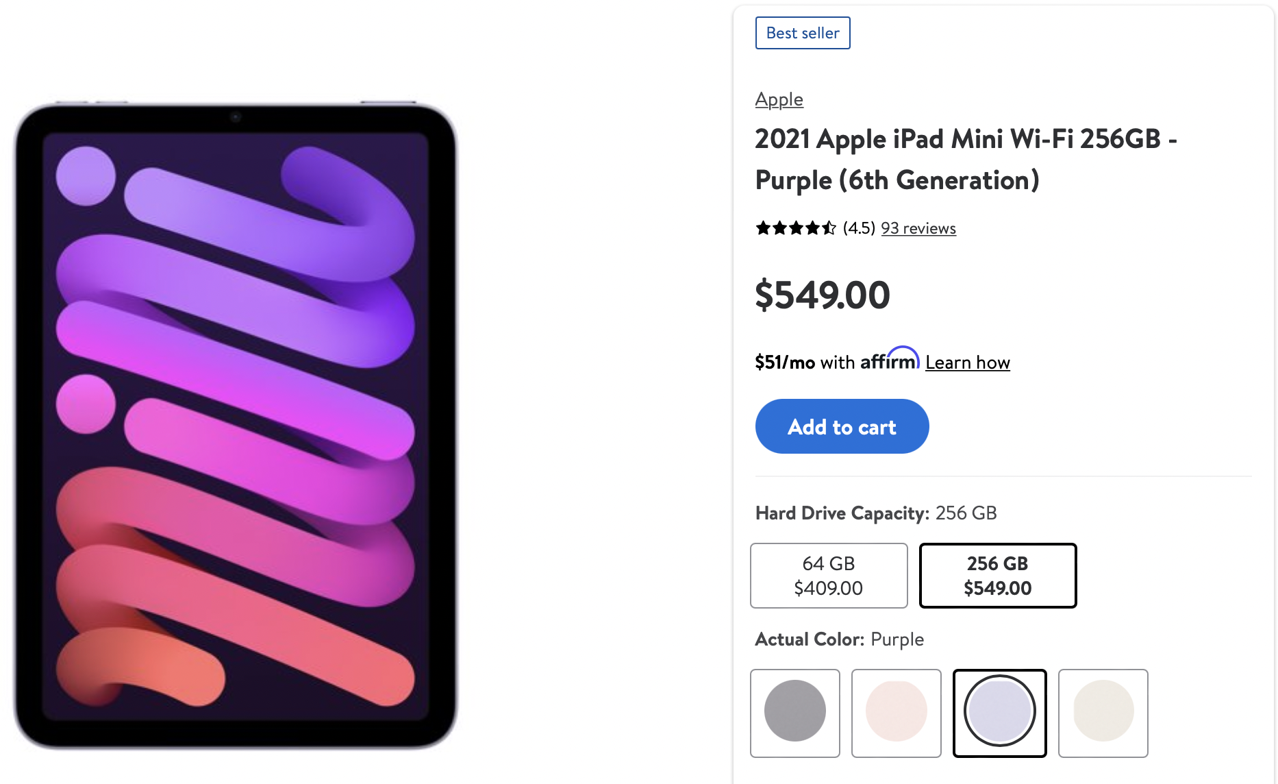 iPad mini 256GB $549