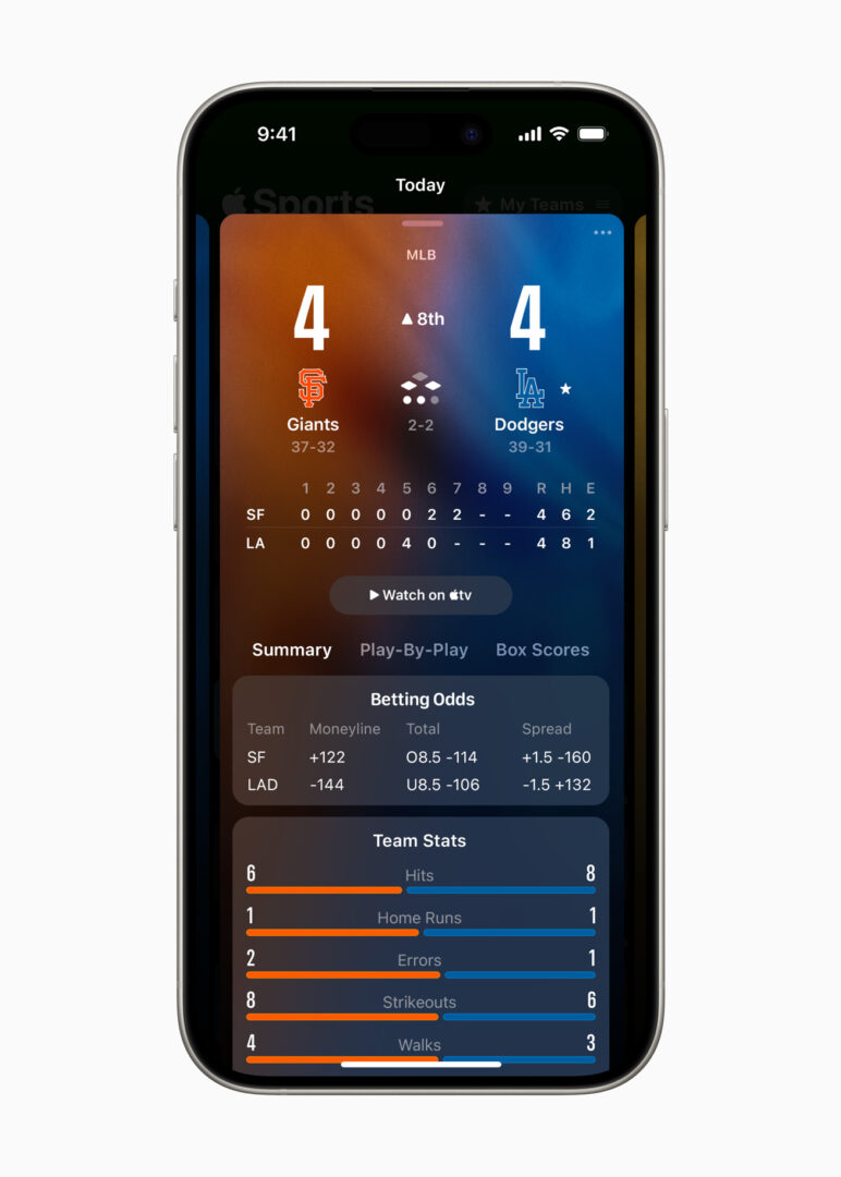 Apple Sports Game page.