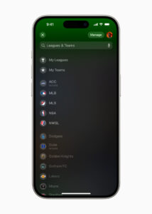 Apple Sports Manage tab.