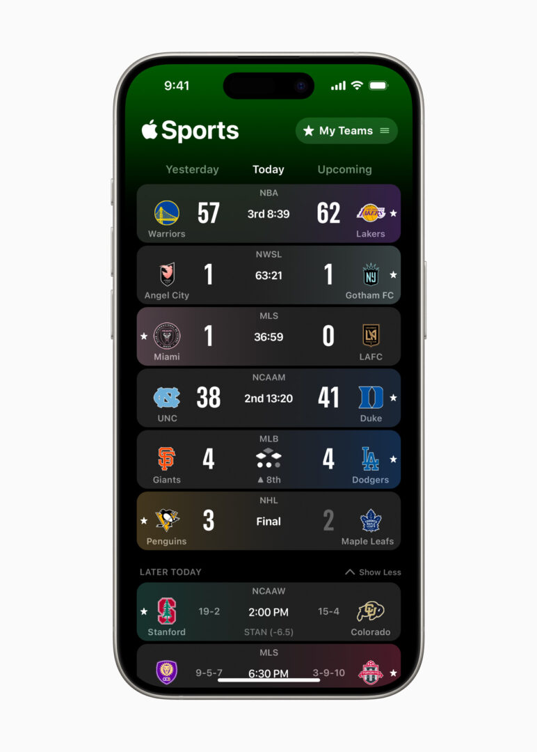 Apple Sports Team view.
