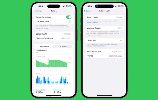 iOS 17.4 Battery Health Screenshots