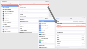 Illustration on how to find your iPad's model name