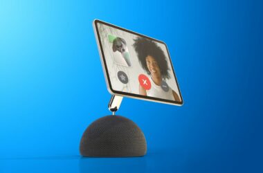 Concept of a HomePod with iPad-like display and design modeled after iMac G4