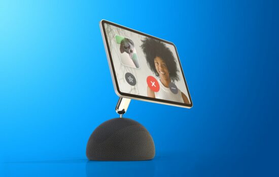 Concept of a HomePod with iPad-like display and design modeled after iMac G4