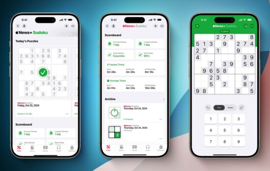 Screenshots of Sudoku on Apple News+