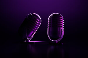2 Microphones in the shape of the numbers 2 and 0.