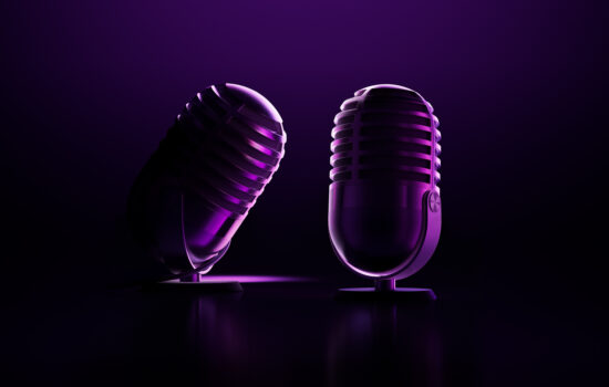 2 Microphones in the shape of the numbers 2 and 0.