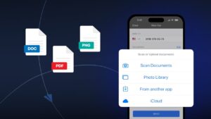 Document upload prompt within an app on iPhone.