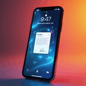 AI Generated photo of a phone with a document on the screen.