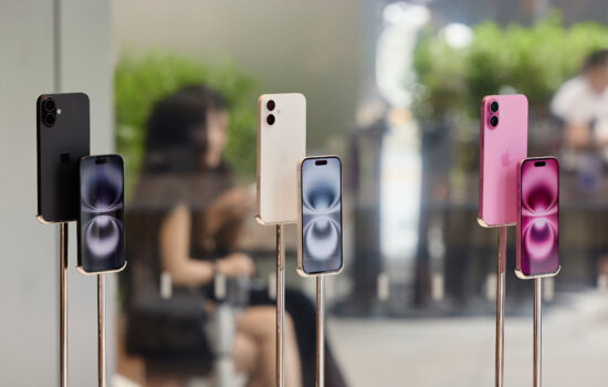 iPhone 16 at display in an Apple Store