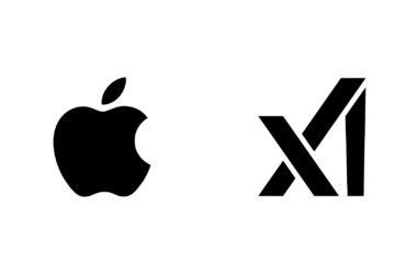 Logos of Apple and xAI