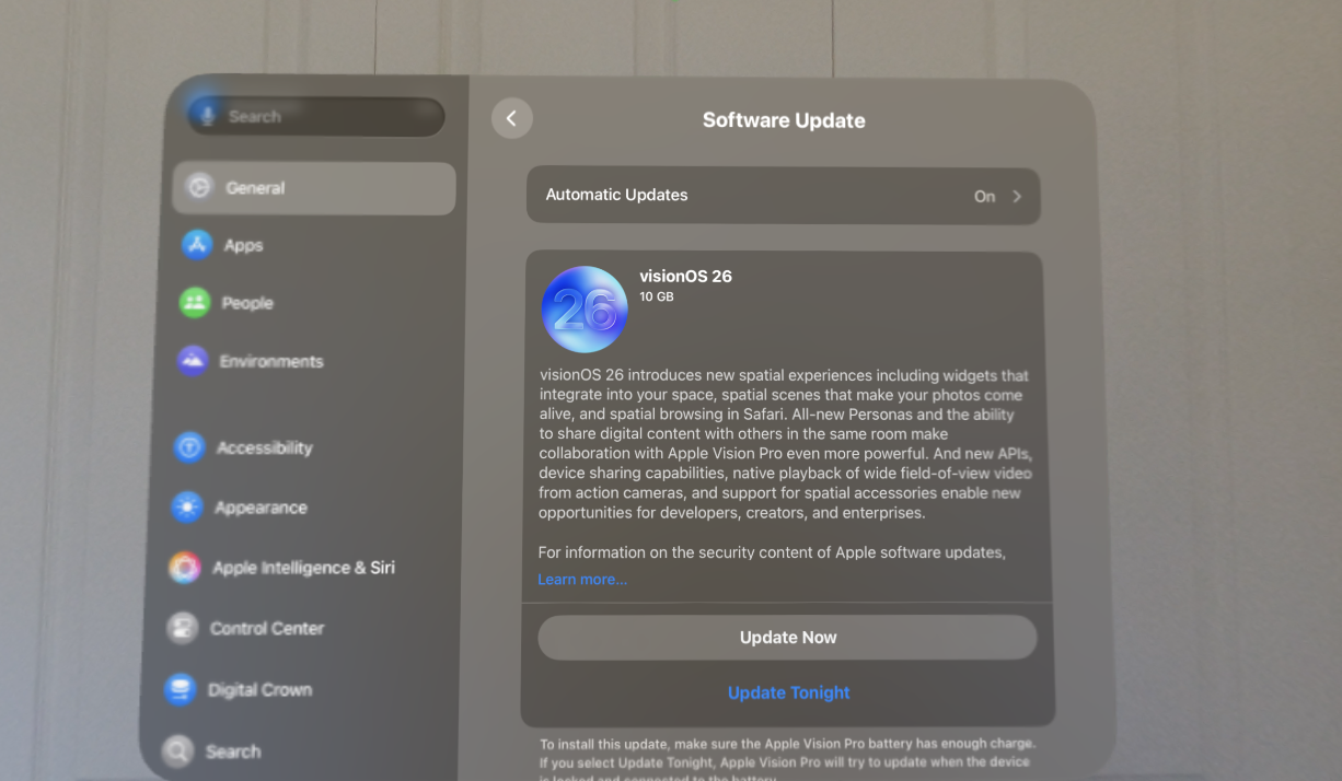 visionOS 26 available as a software update