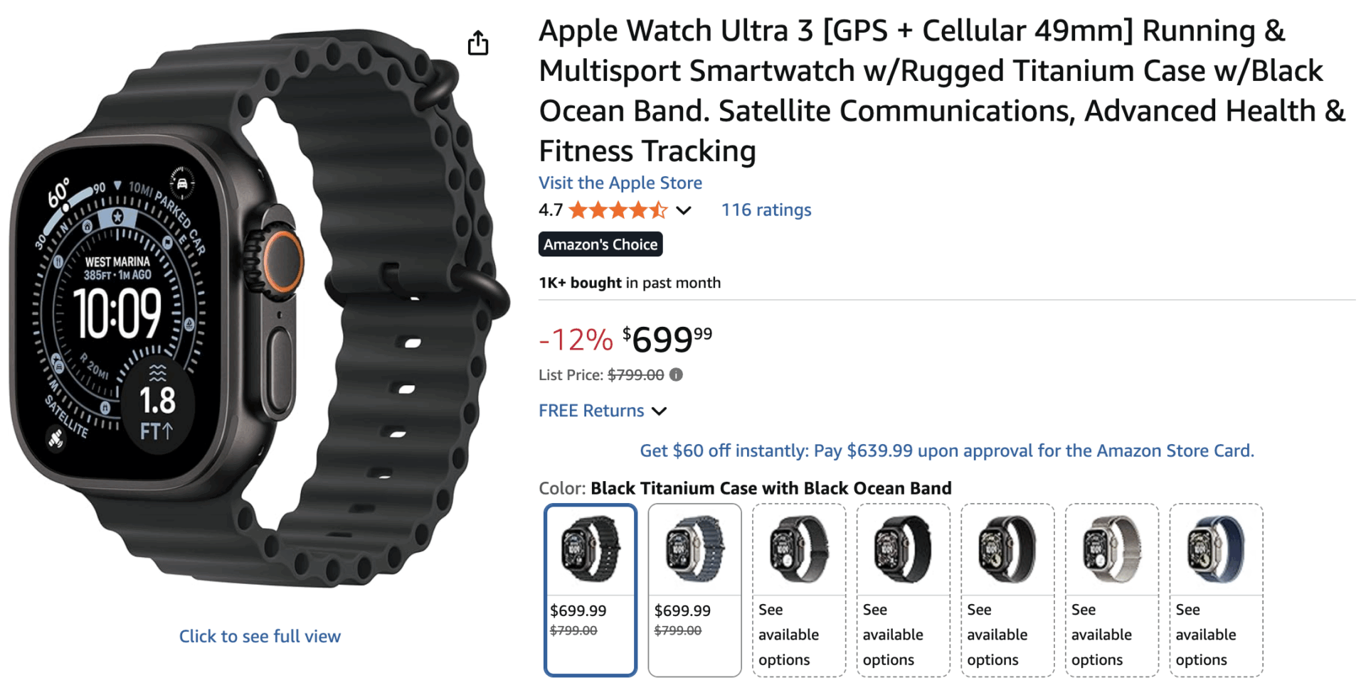 Apple Watch Ultra 3 Amazon $100 Discount