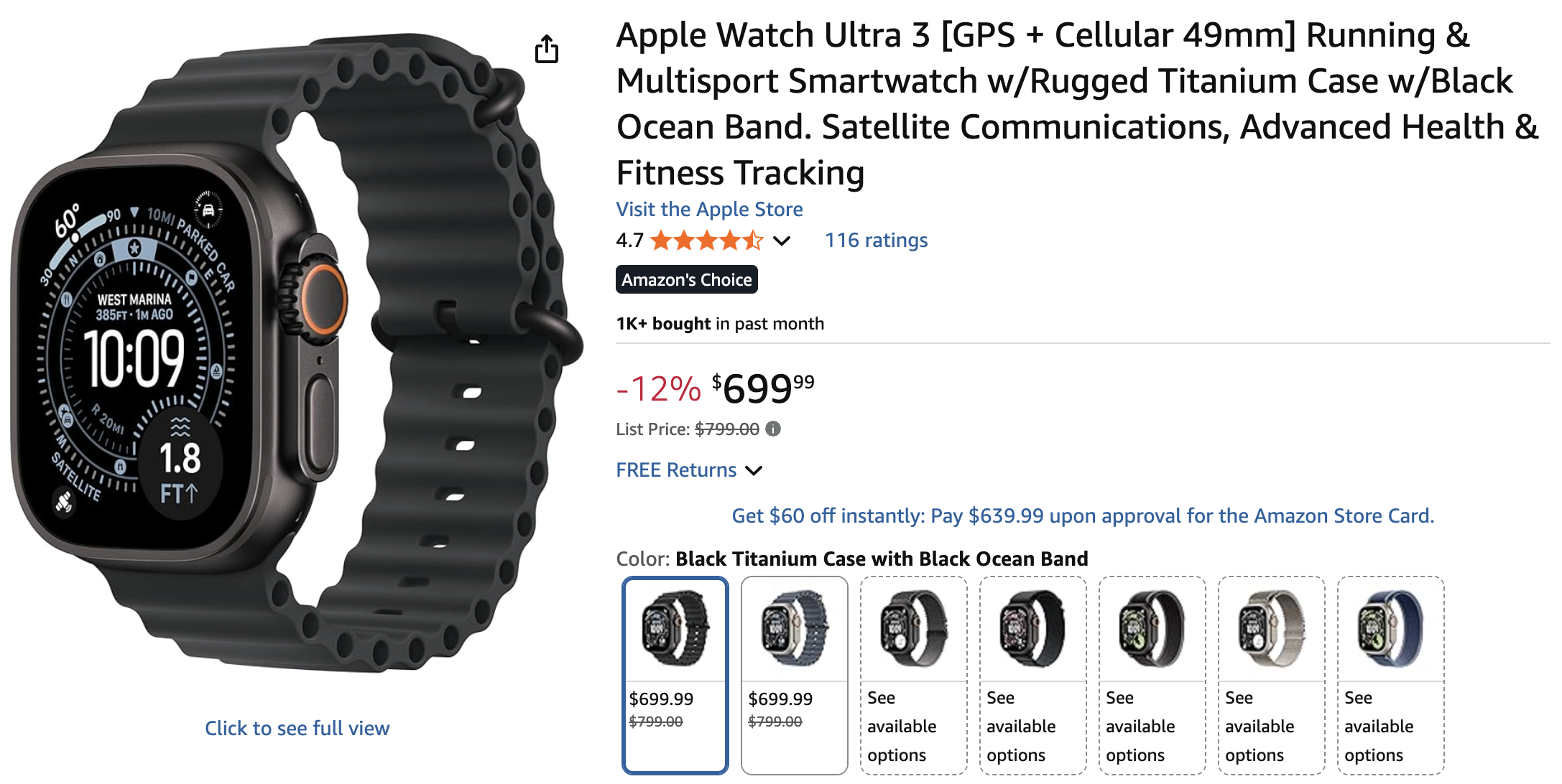 Apple Watch Ultra 3 Amazon $100 Discount