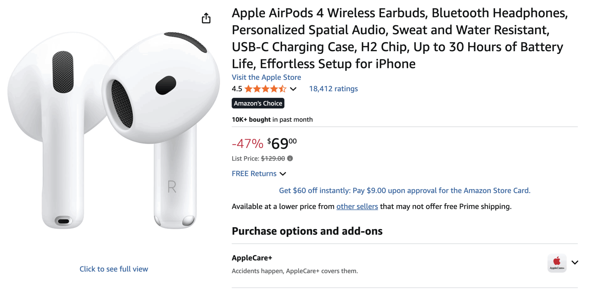AirPods 4 $69 on Amazon