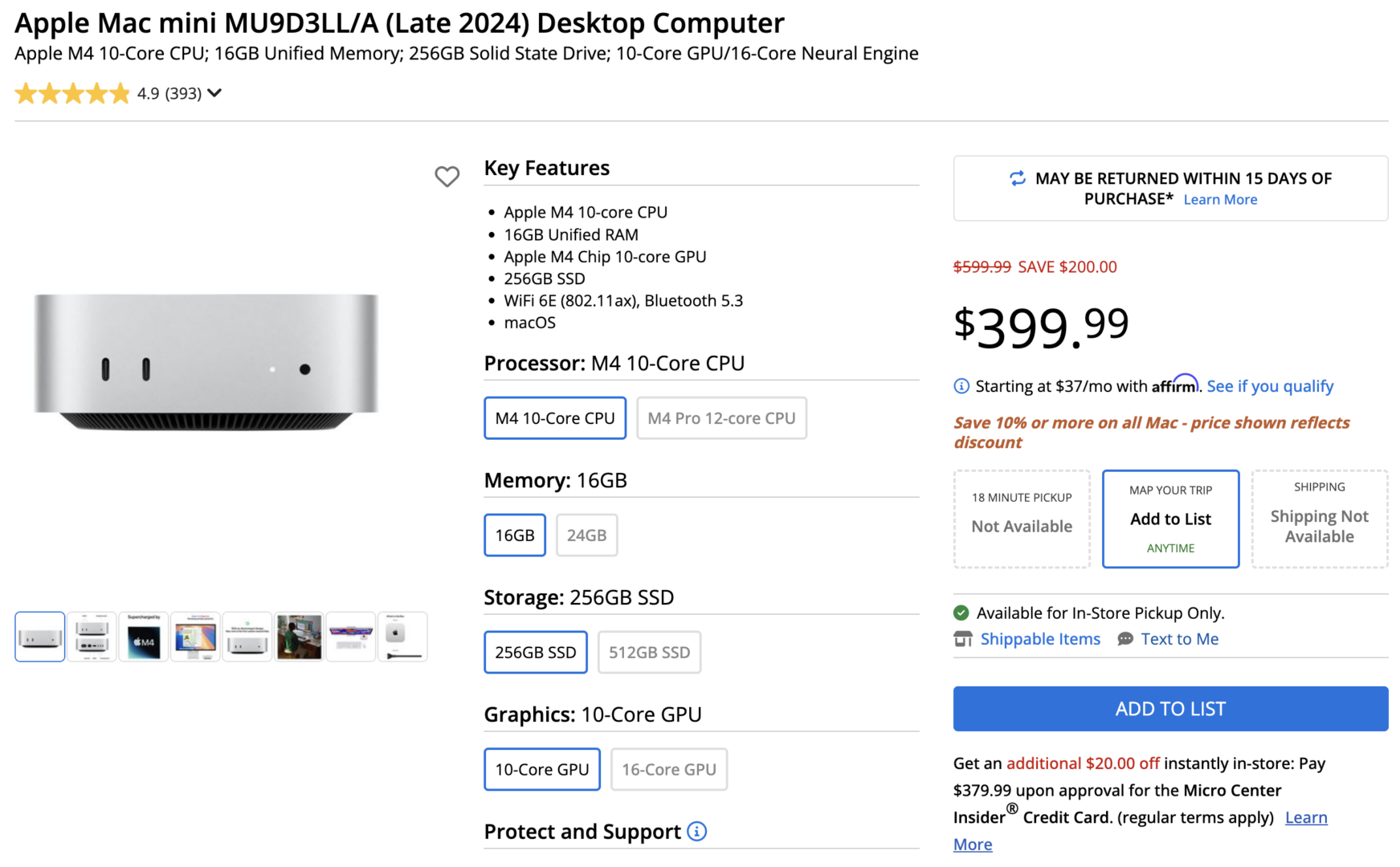 M4 Mac Mini $200 off at Micro Center
