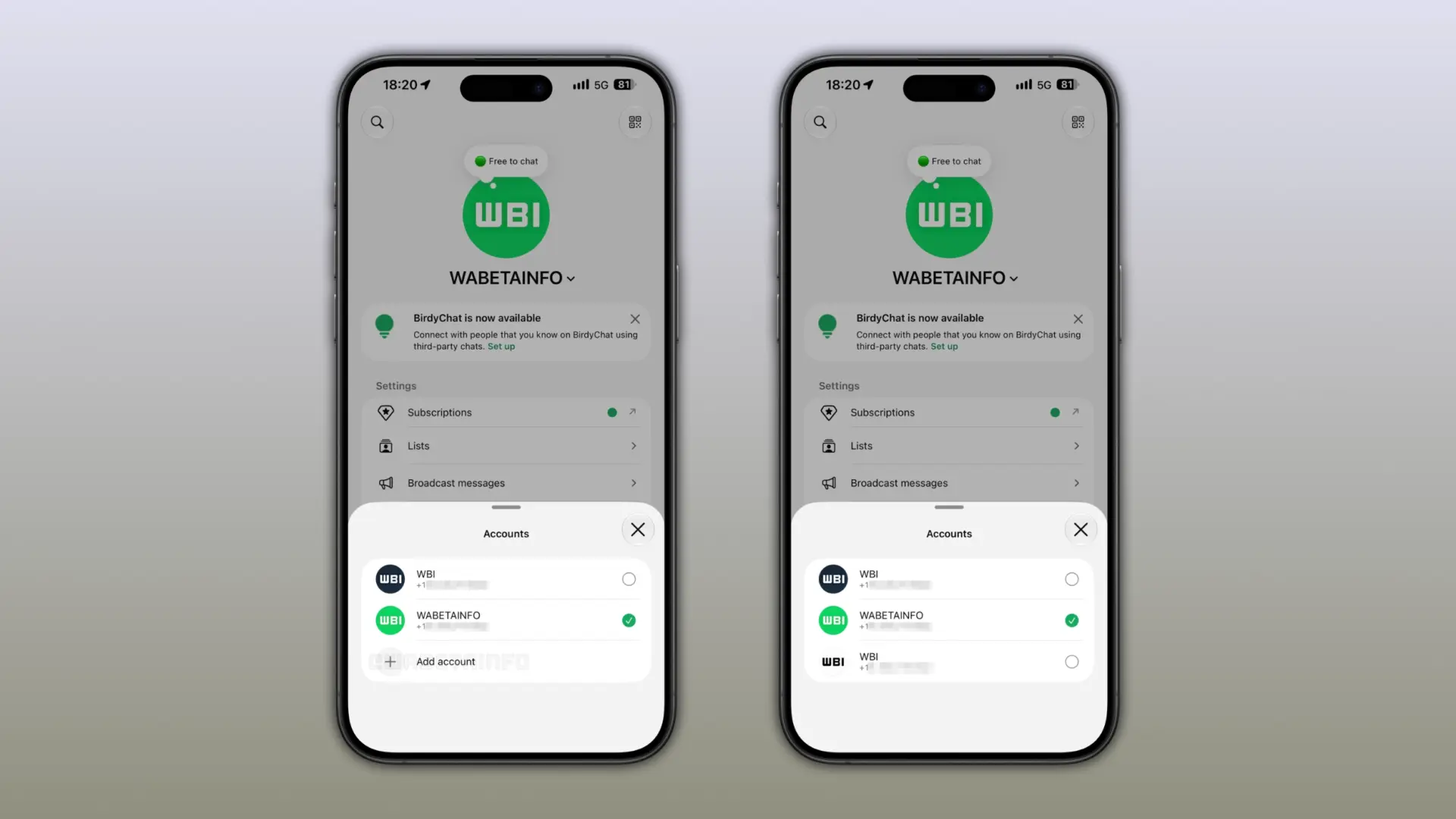 Screenshot showing 3 WhatsApp accounts.