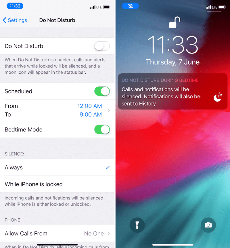 iOS 12 Do Not Disturb During Bedtime