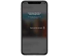 An iPhone X displays a new Instagram menu