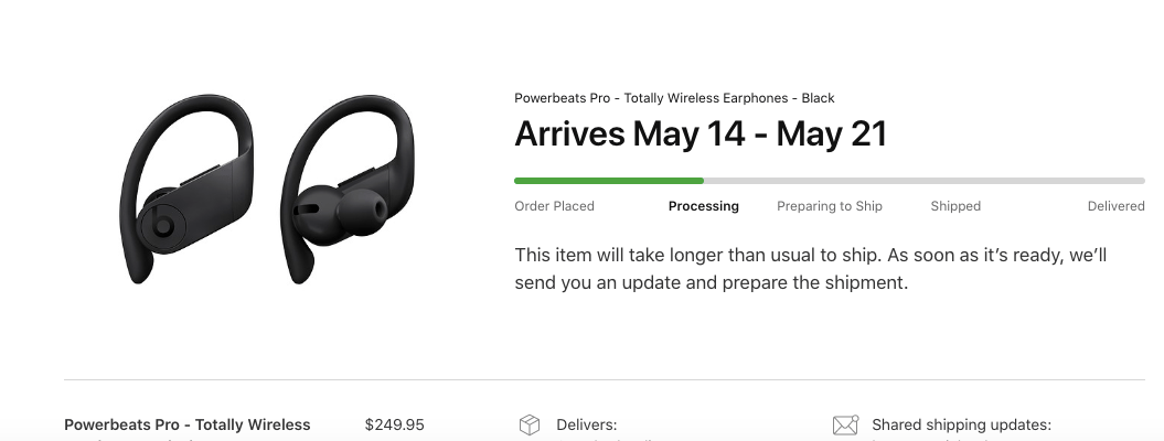 Powerbeats Pro Shipping dates slipping to Mid-June.