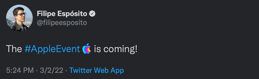 Hashflag for Peek Performance Apple Event Now Live on Twitter