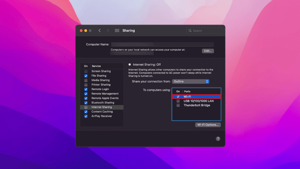 macOS VPN Sharing Over Wi Fi