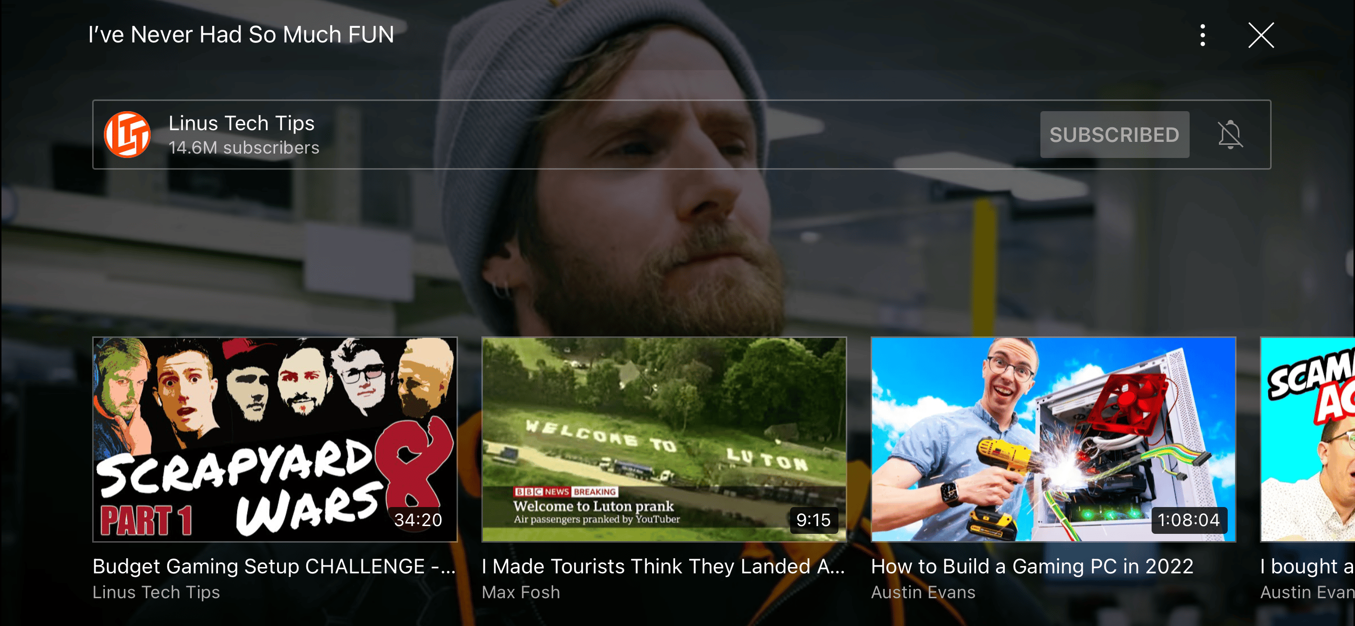 YouTube "swipe-up" panel