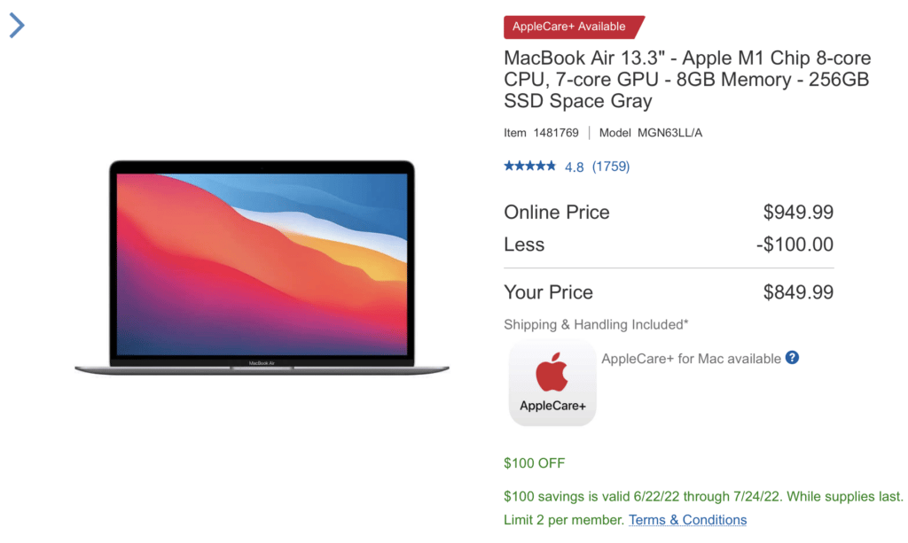 M1 MacBook Air $849.99