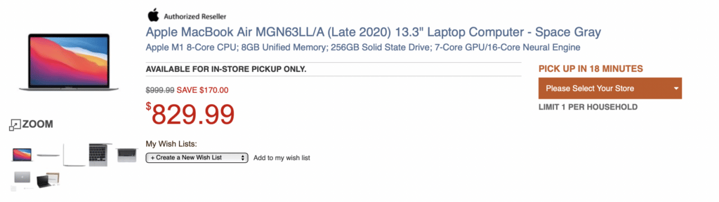 MacBook Air $829 Micro Center