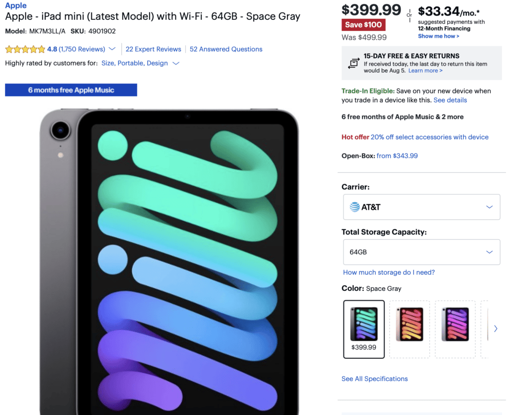 iPad mini 6 $400 Best Buy