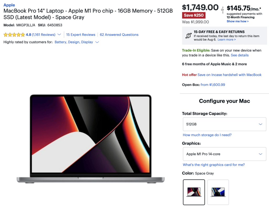 MacBook Pro 14-inch $1749 Best Buy