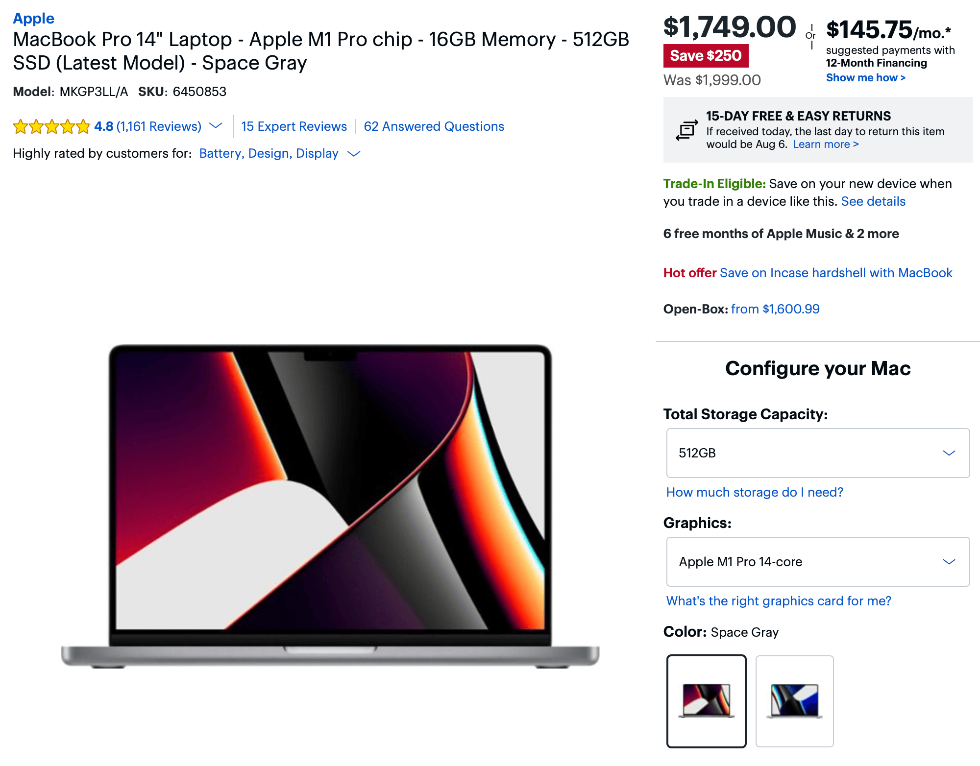 MacBook Pro 14-inch $1749 Best Buy