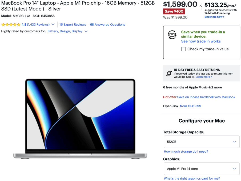 MacBook Pro Best Buy$1599