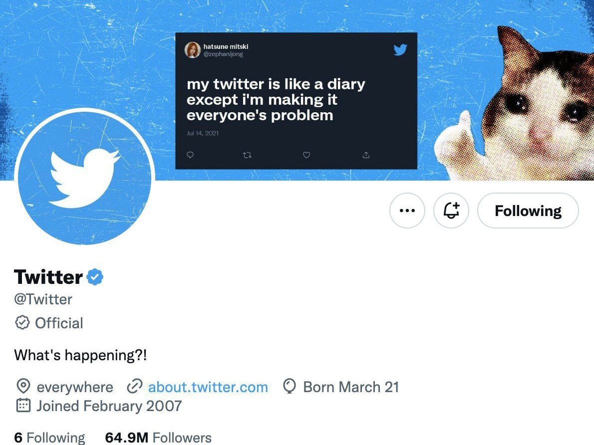 Twitter's profile with a "official" badge under the username