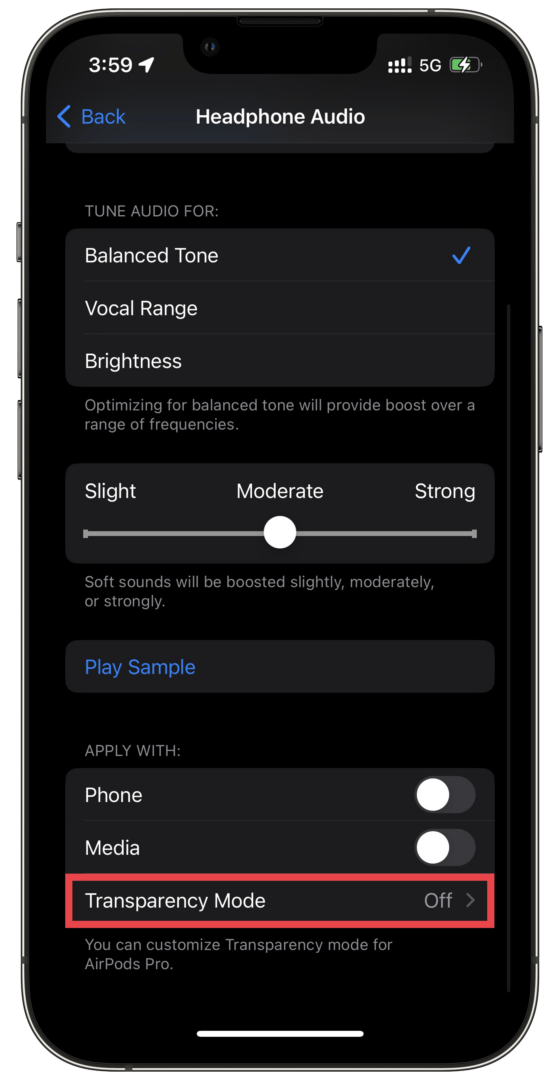 Customized Transparency Mode on AirPods Pro