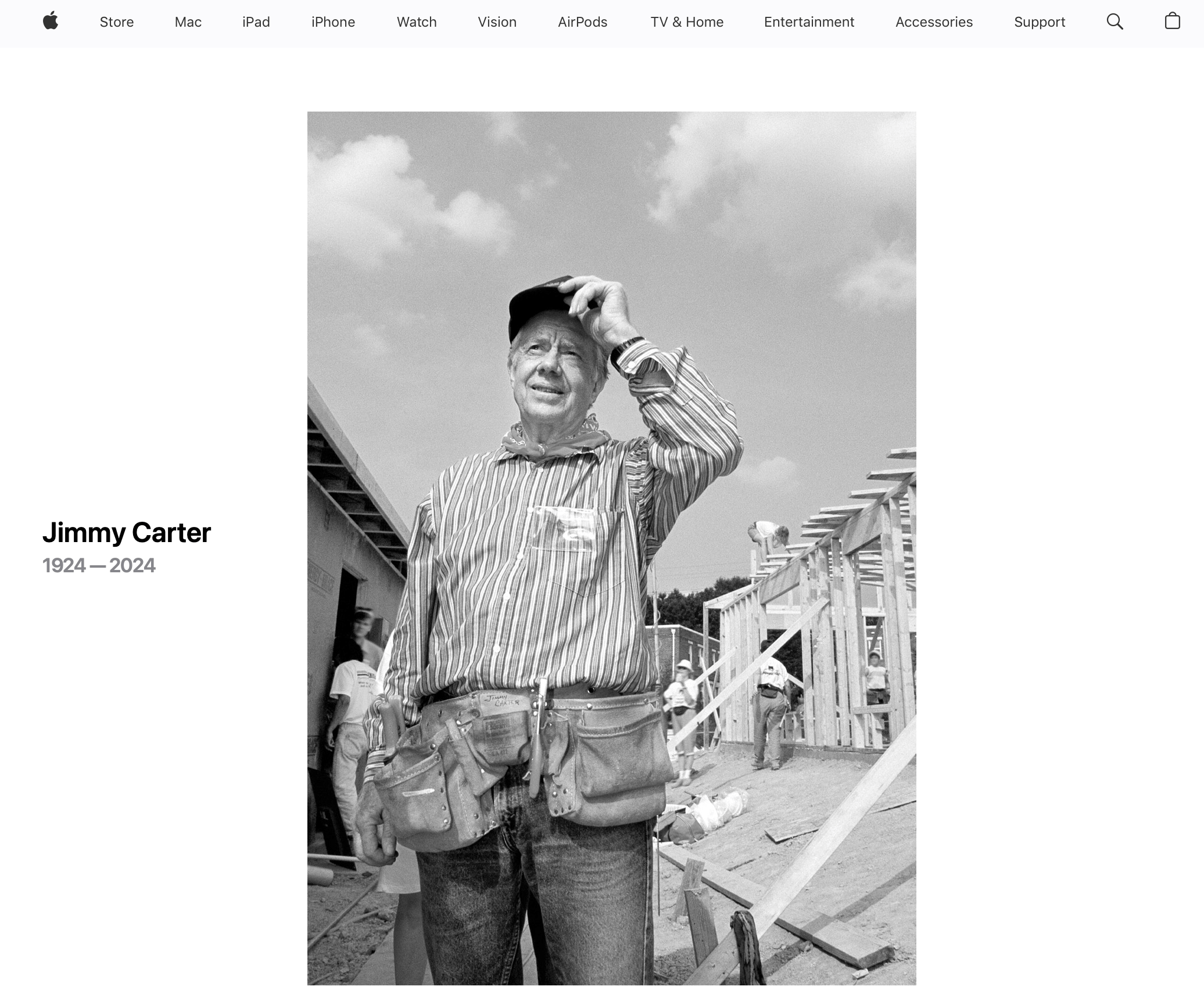 Apple pays tribute to former U.S. President Jimmy Carter on its homepage