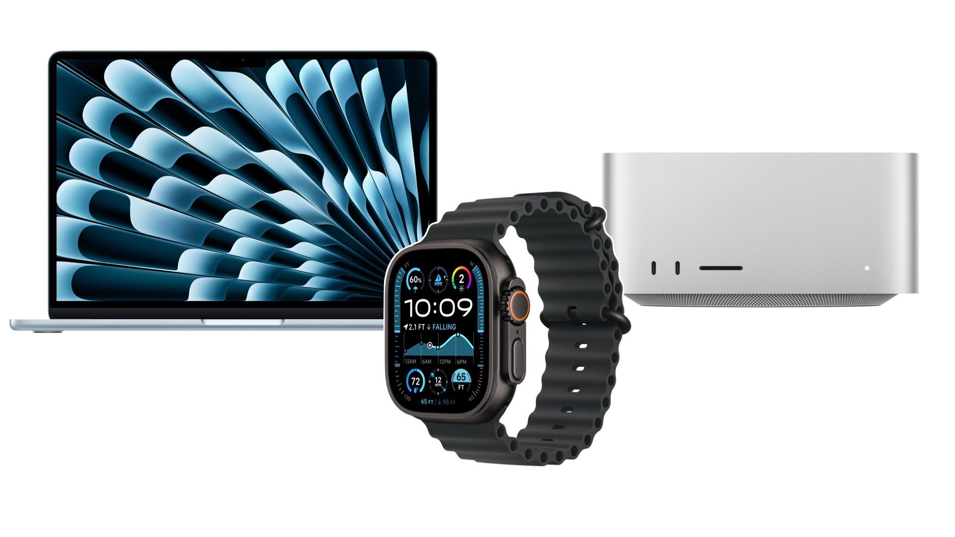 MacBook, Mac Studio and Apple Watch.