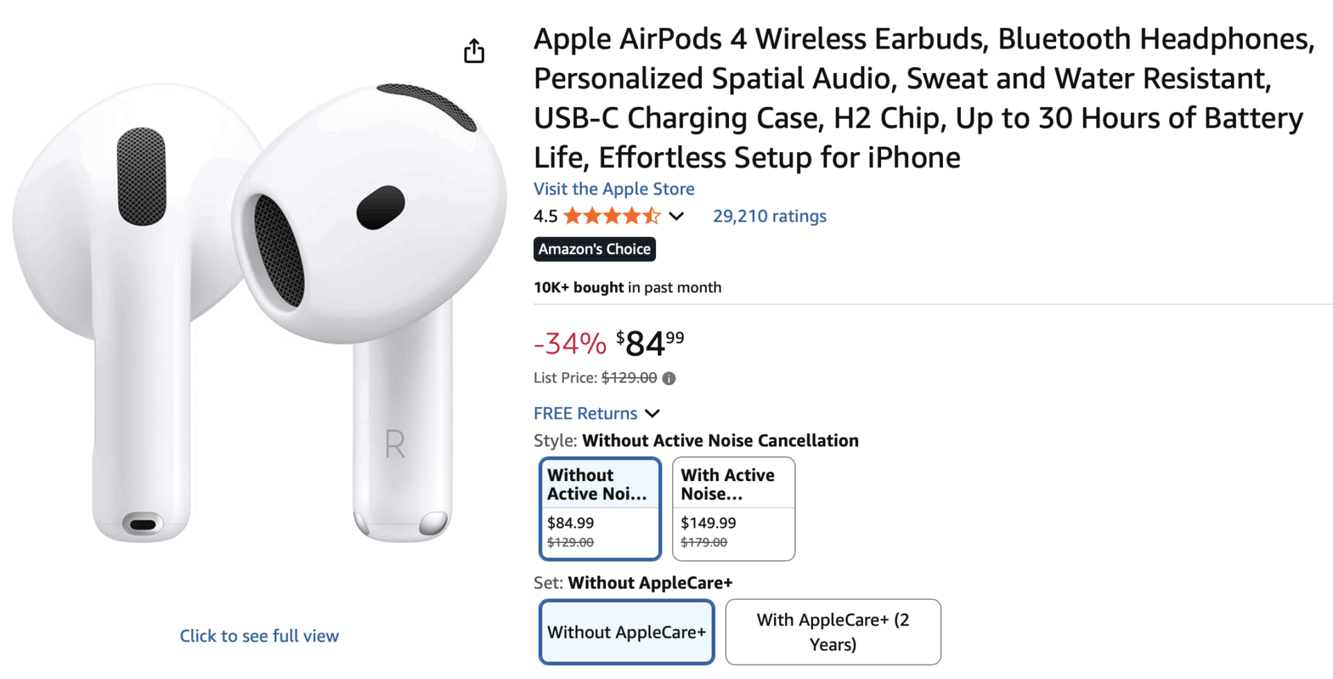AirPods 4 $84.99 Amazon