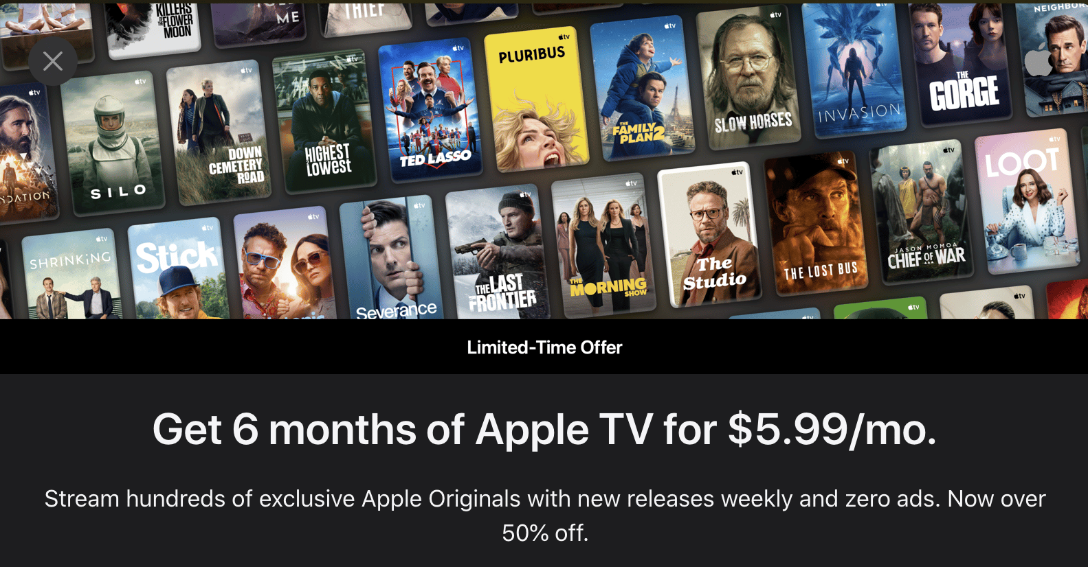 6 Months of Apple TV for $5.99 per month