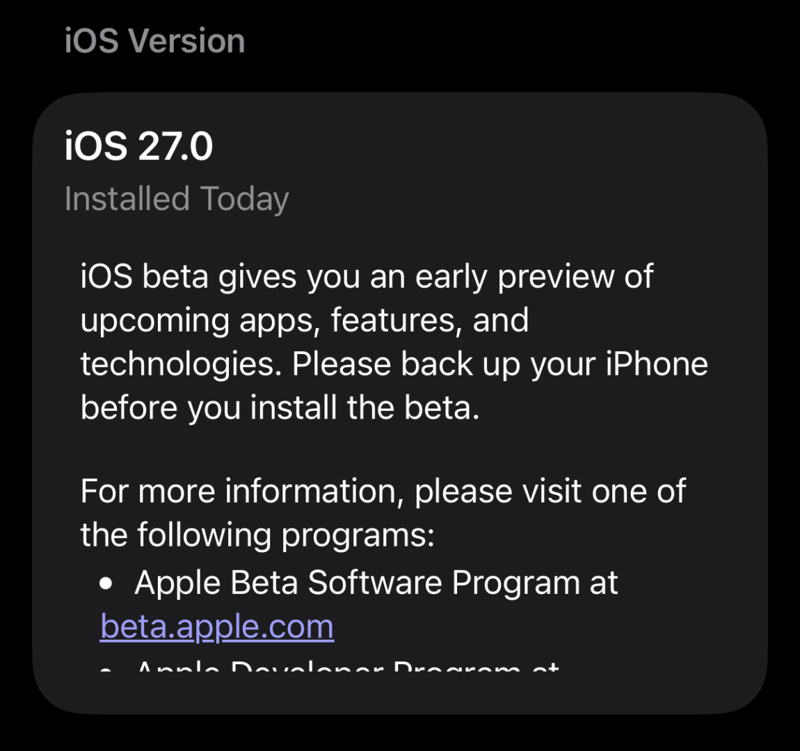 iOS 27 Software Update