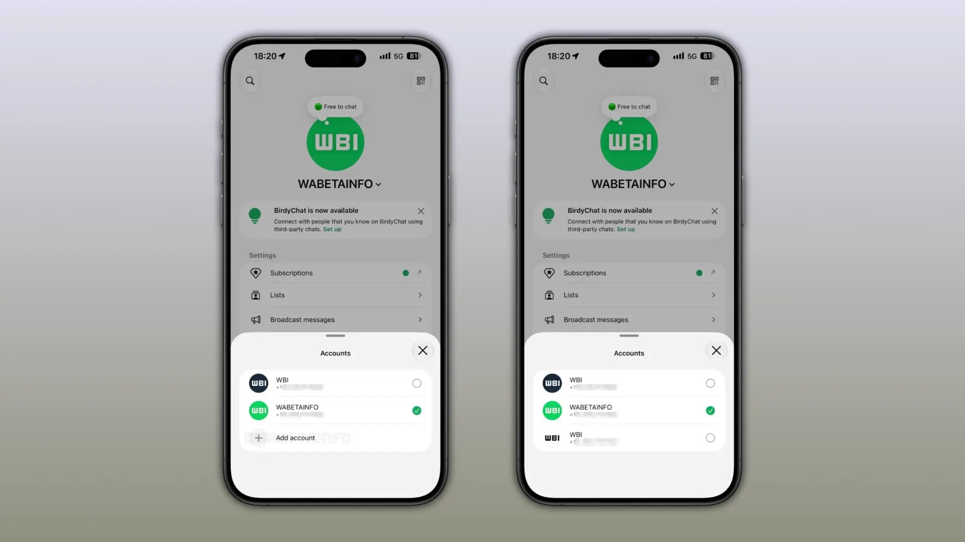 Screenshot showing 3 WhatsApp accounts.