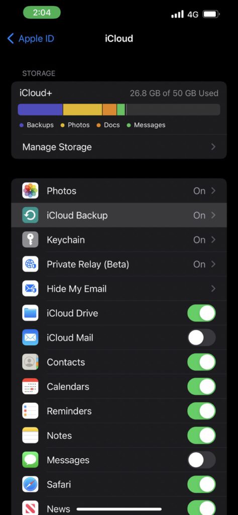 iCloud Backup Setting