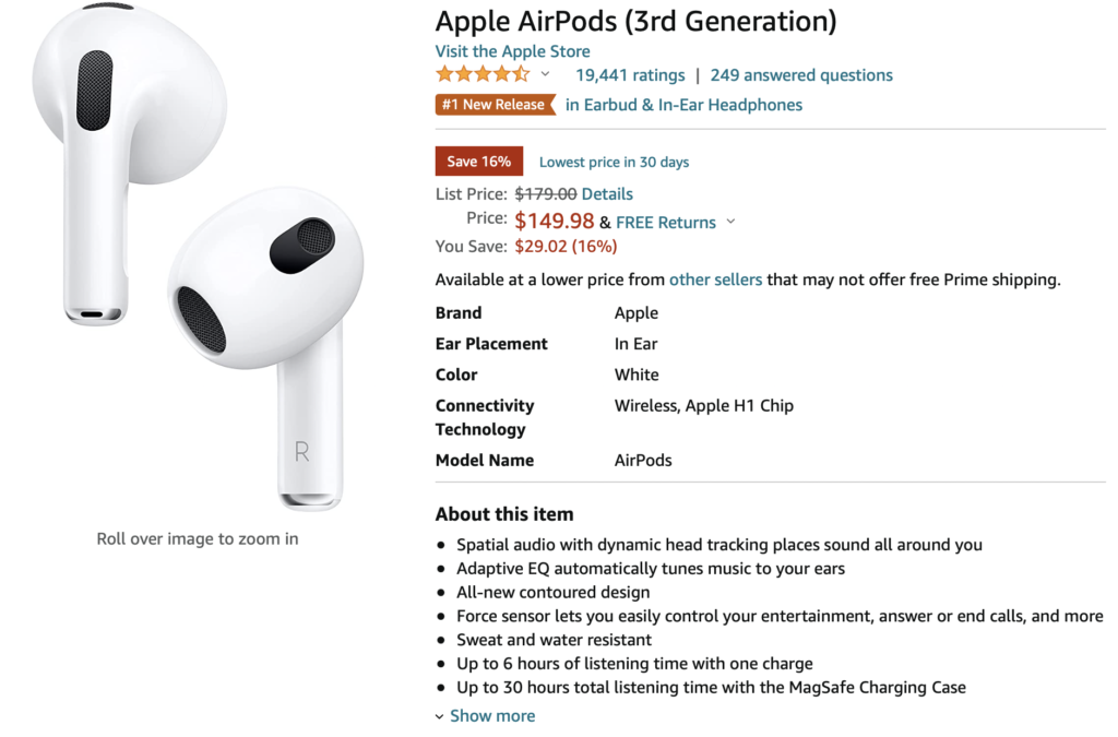 AirPods 3 $144.98 Amazon